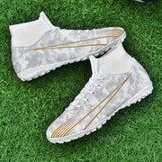 High-Top Turf Soccer Shoes Breathable Fabric Striped Traction for Artificial Grass