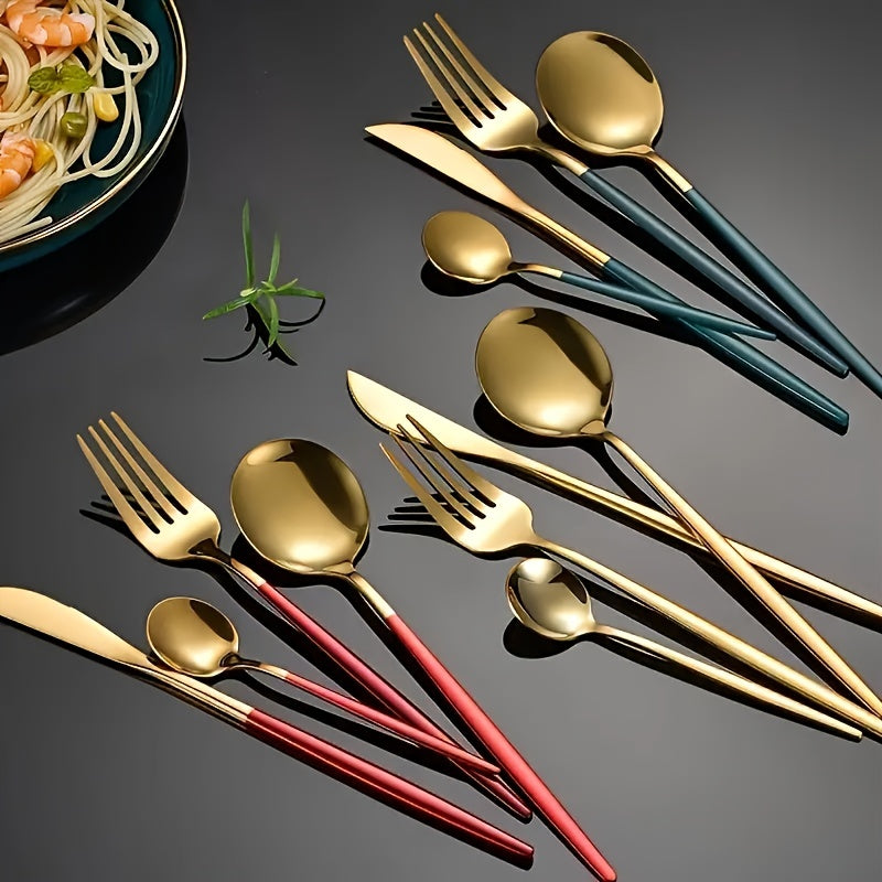 Juego de cubiertos de acero inoxidable de 16 piezas con cuchillos para filetes, tenedores para cenar, cucharas para sopa