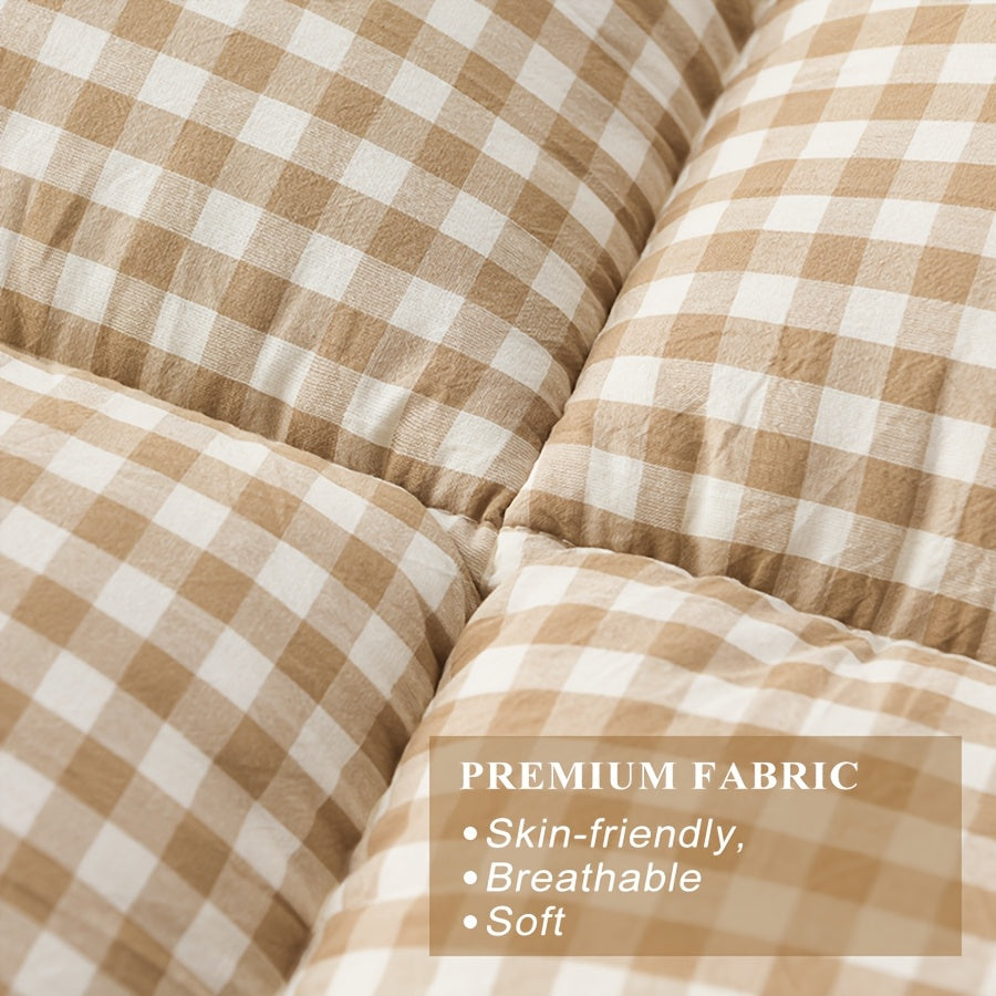 1 dona Ultra-Yumshoq Qoplangan Matras Qoplamasi, Gingham naqshi, Polyester to'ldiruvchi, 15.24-55.88 sm to'siq uchun elastik moslama, Mashinada yuvish mumkin - Yotoqxona, Mehmon xonasi, Talaba yotoqxonasi, To'liq o'lcham uchun ideal