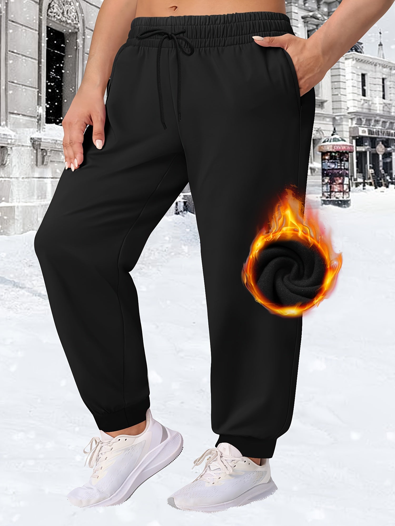 Plus Size Fleece Jogger Pants with Pockets for Women