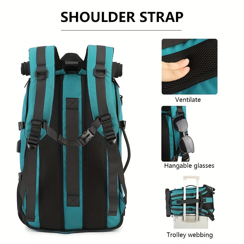 Black Waterproof Hiking Backpack with Shoe Compartment and Adjustable Straps