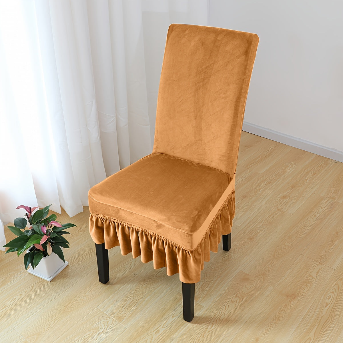 Velvet Chair Cover with Skirt for Home Decor and Furniture Protection