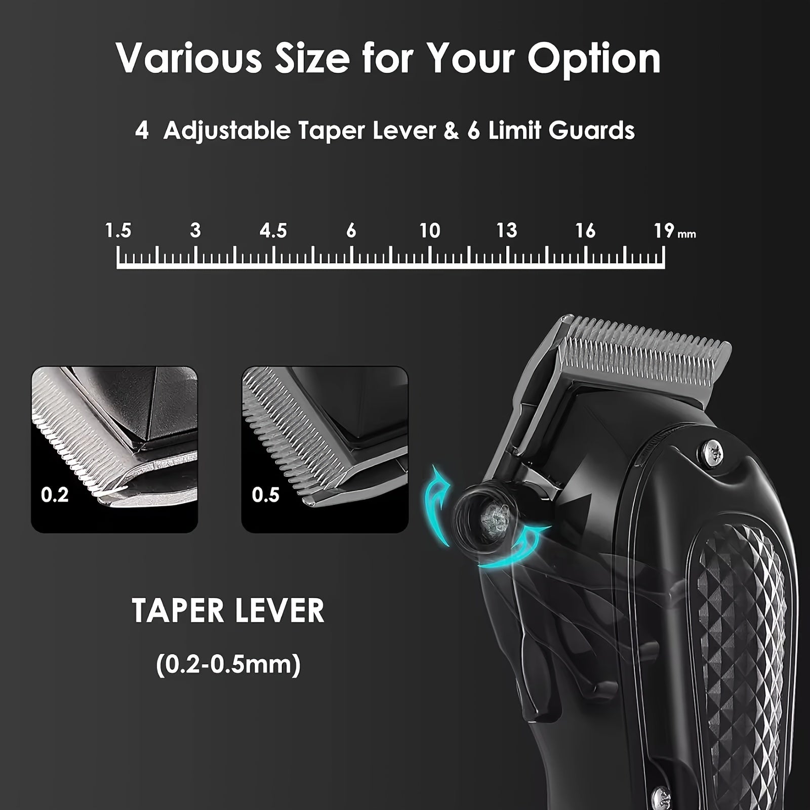 Kemei Professional Hair Clipper for Men USB zaryadlash bilan, 1500mAh Lithium batareya, 3H zaryad va 240min ishlash vaqti, 4 dona to'plam bilan qo'llanma qopqog'i va qutisi.