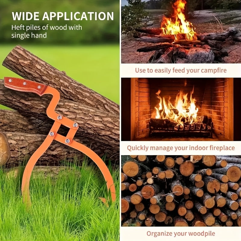 Durable 50.8cm Log Tongs with Anti-Slip Handle for Moving Wood Up to 49.9 KG Orange