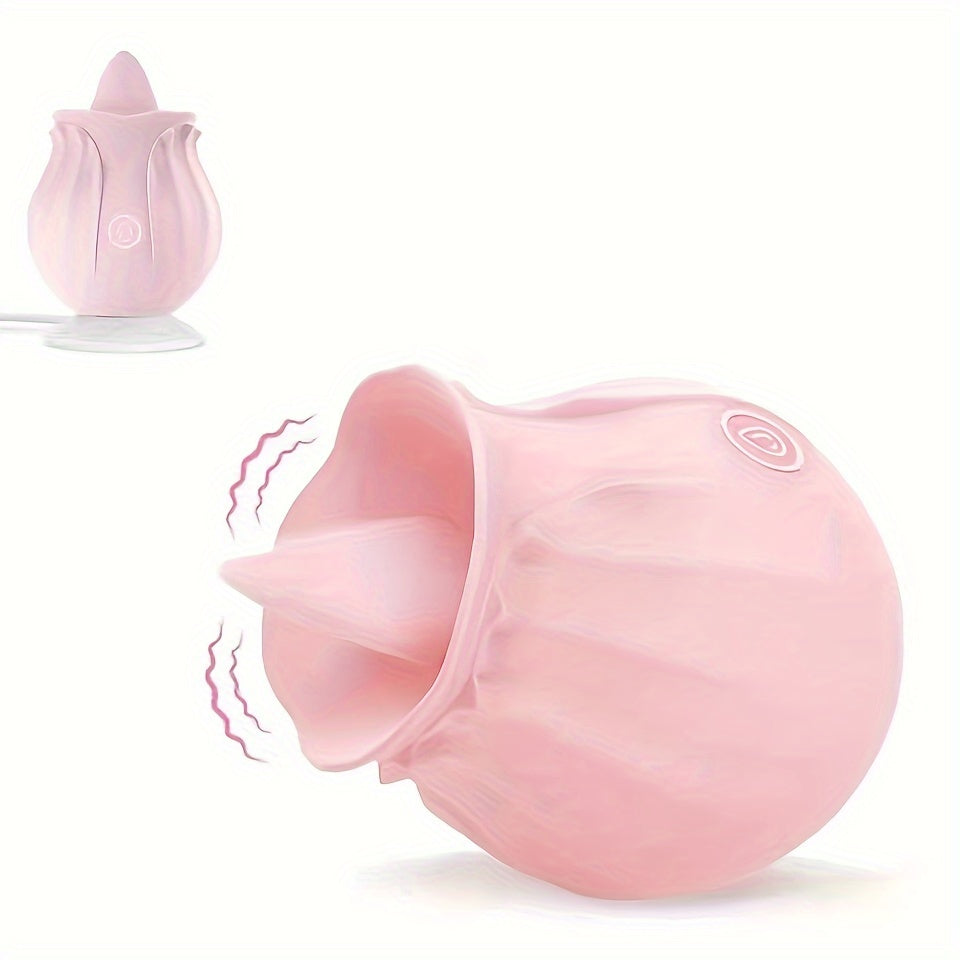 Multi-Function Rose Vibrating Massager with Soft Tongue USB Rechargeable Couples Gift