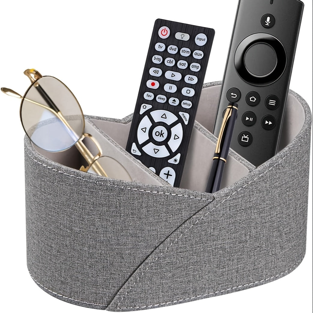 Faux Leather Remote Control Holder with 3 Compartments Birds Nest Design Waterproof Desk Organizer for Makeup Stationery