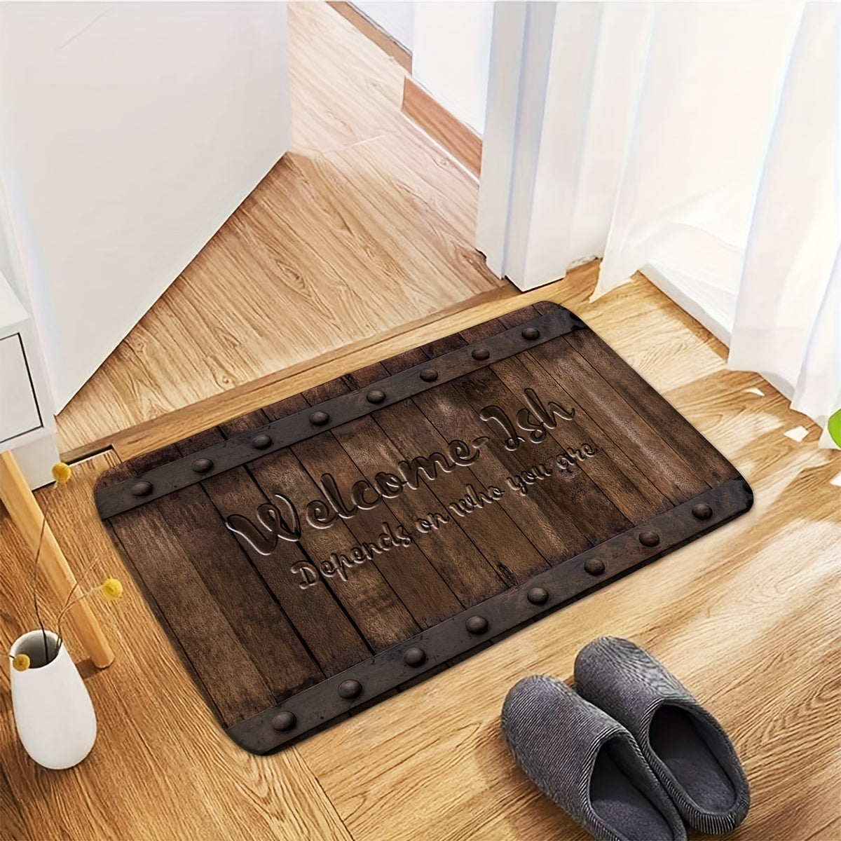 Rustic Welcome Mat Anti-Slip Easy to Clean Farmhouse Rug for Entryway