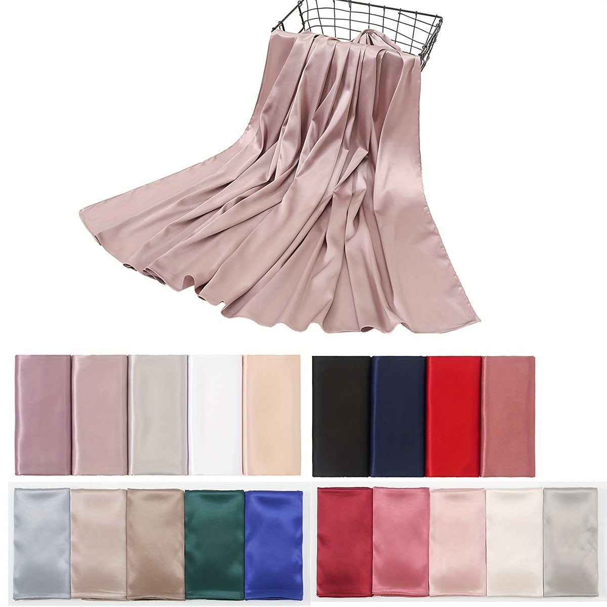 Solid Color Chiffon Shawl and Satin Hijab for Casual Outdoor Sun Protection