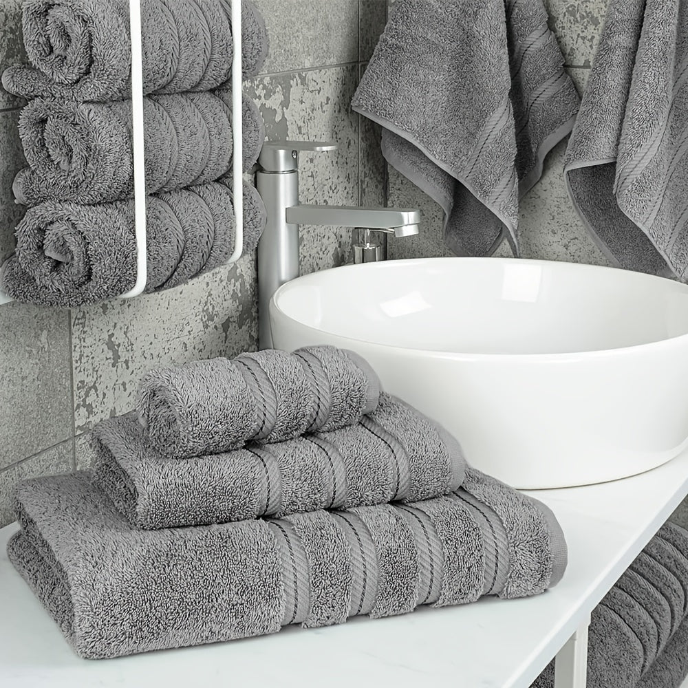 6-Piece Light Grey Cotton Towel Set with Space Theme 450gsm Hand Wash