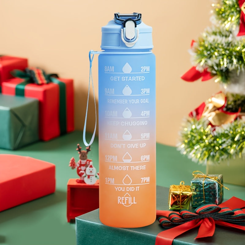 BPA-Free Water Bottle with Straw and Time Marker for Fitness and Sports