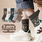 5 Boys' Crew Socks Polyester Blend Geometric Patterns Breathable All-Season