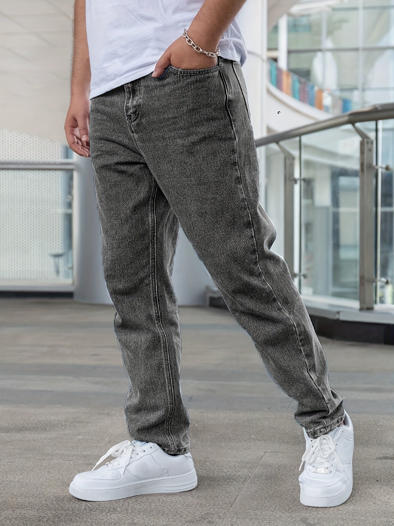 Мужские широкие джинсы из хлопкового микса в стиле casual street, универсальные джинсы на все сезоны