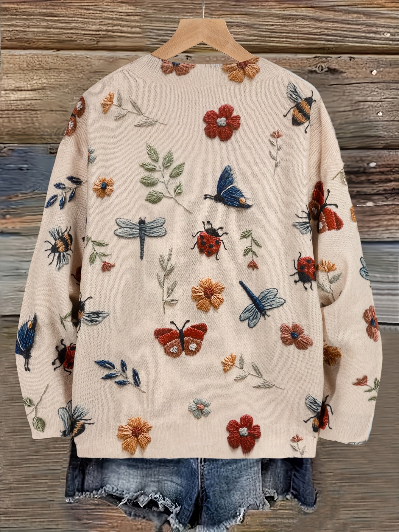 Ayollar uchun keng ko'lamli trikotaj sviter, krujka bo'yinli, kuzgi kundalik polyester