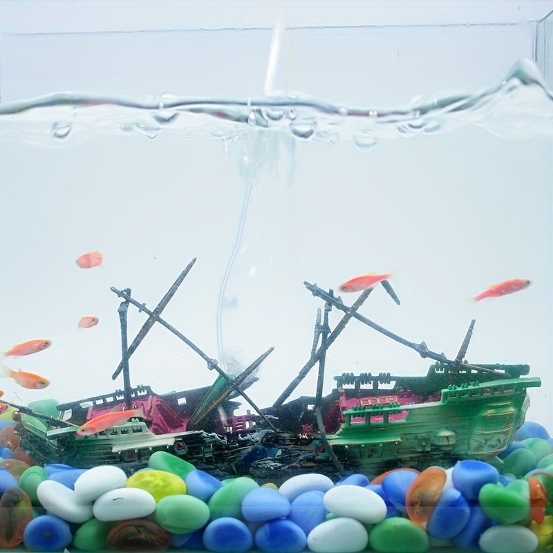 Aquarium Decor Sinking Boat with Oxygen-Enhancing Pneumatic Features for Fish Tank