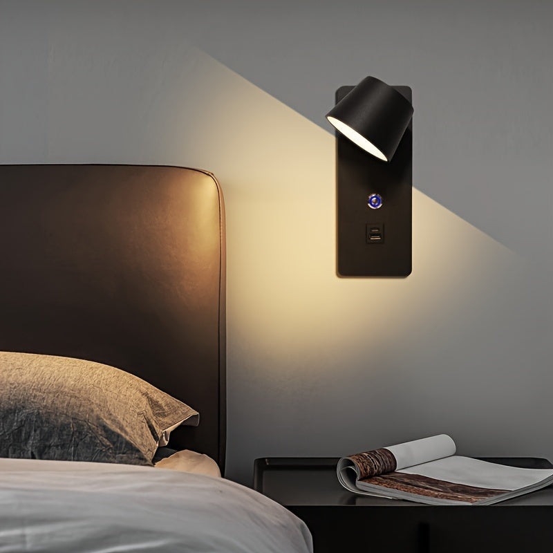 Регулируемая светодиодная настенная лампа с поворотным рычагом, регулируемой цветовой температурой, сенсорным управлением, USB-портом, для помещений, черная, белая