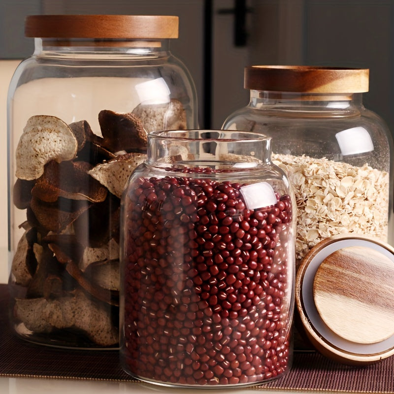 Large Glass Food Storage Jars with Airtight Wooden Lids for Kitchen Organization