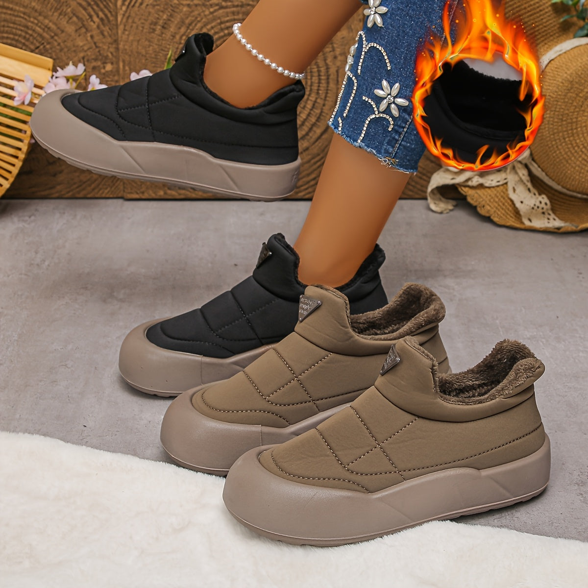Women's Winter Shoes Fleece Lined Non-Slip Durable Waterproof Black/Brown