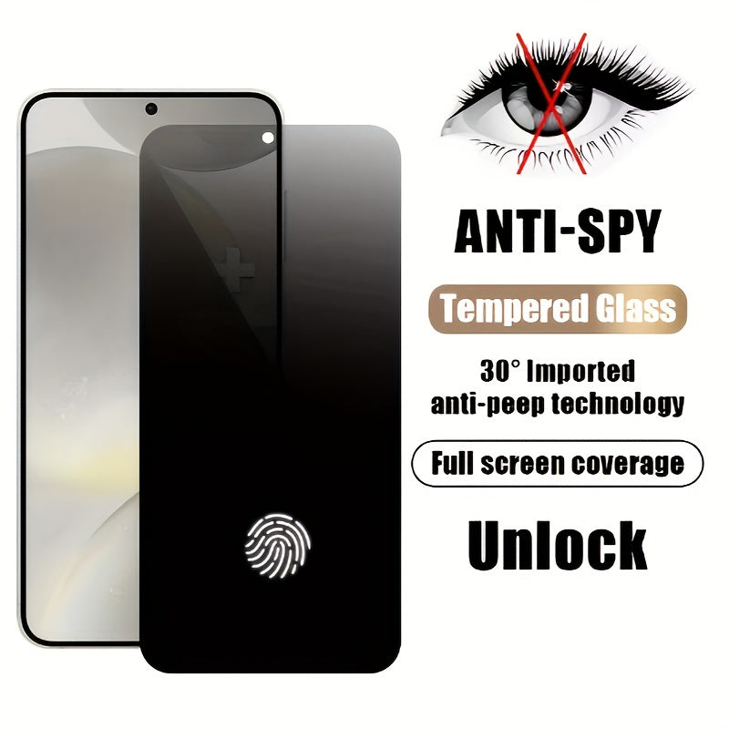 Samsung S25/S24/S23/S22/S21 uchun maxfiylik filtri va porloq qoplama bilan temperlangan shisha ekran himoyachisi. To'liq qoplama, barmoq izlari bilan ochish mosligi va lotus bargi bionik xususiyatlariga ega.