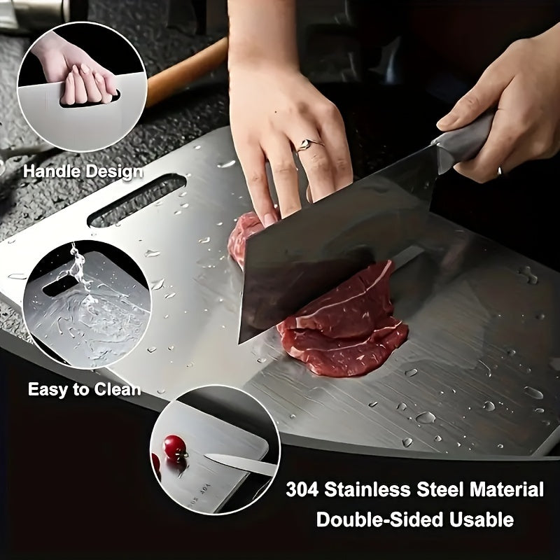 Double-Sided Stainless Steel Kitchen Cutting Board for Meat Fruits Vegetables Non-Slip