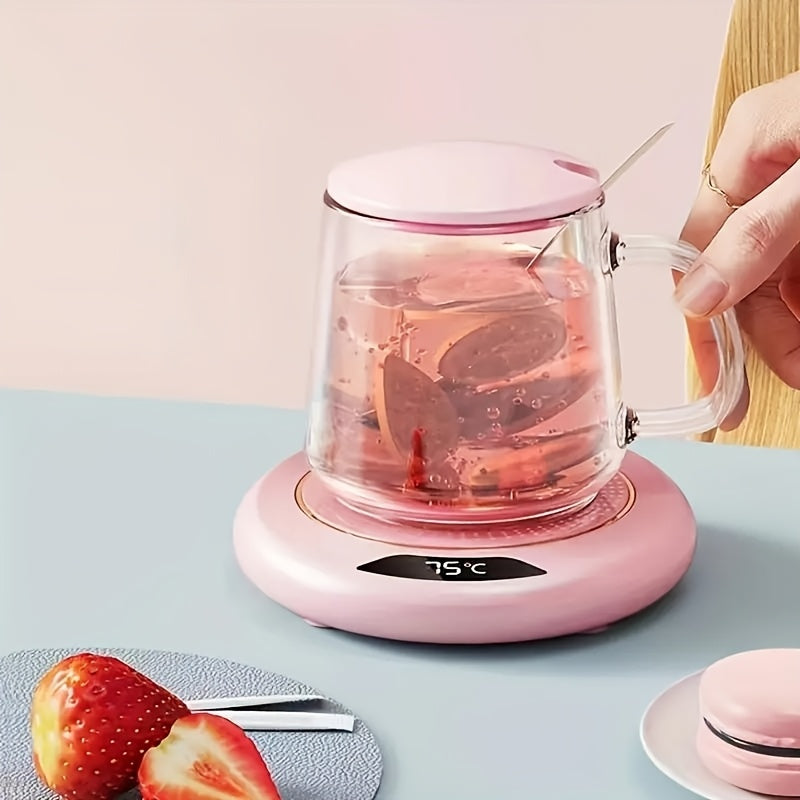 Posavasos con calefacción USB para café y leche blanco con borde dorado, temperatura ajustable