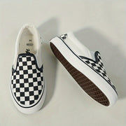 Women's Black And White Checkered Canvas Shoes Casual Skateboarding Comfort