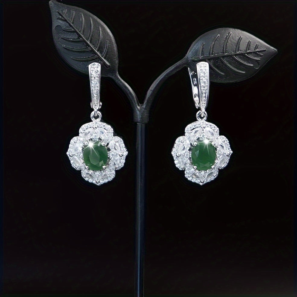 Women’s Jewelry Set with Green Cubic Zirconia and White Gold Plating for Weddings and Events