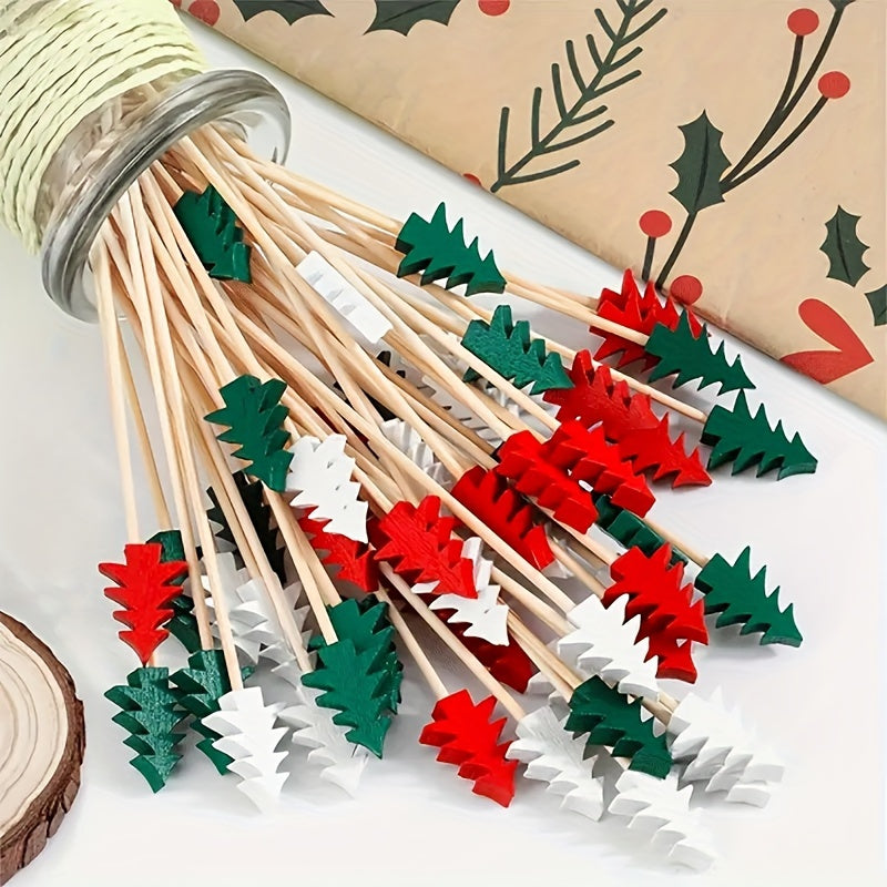 Disposable Bamboo Picks for Christmas Tree Fruit and Cocktail Decorations 50/100 Pack