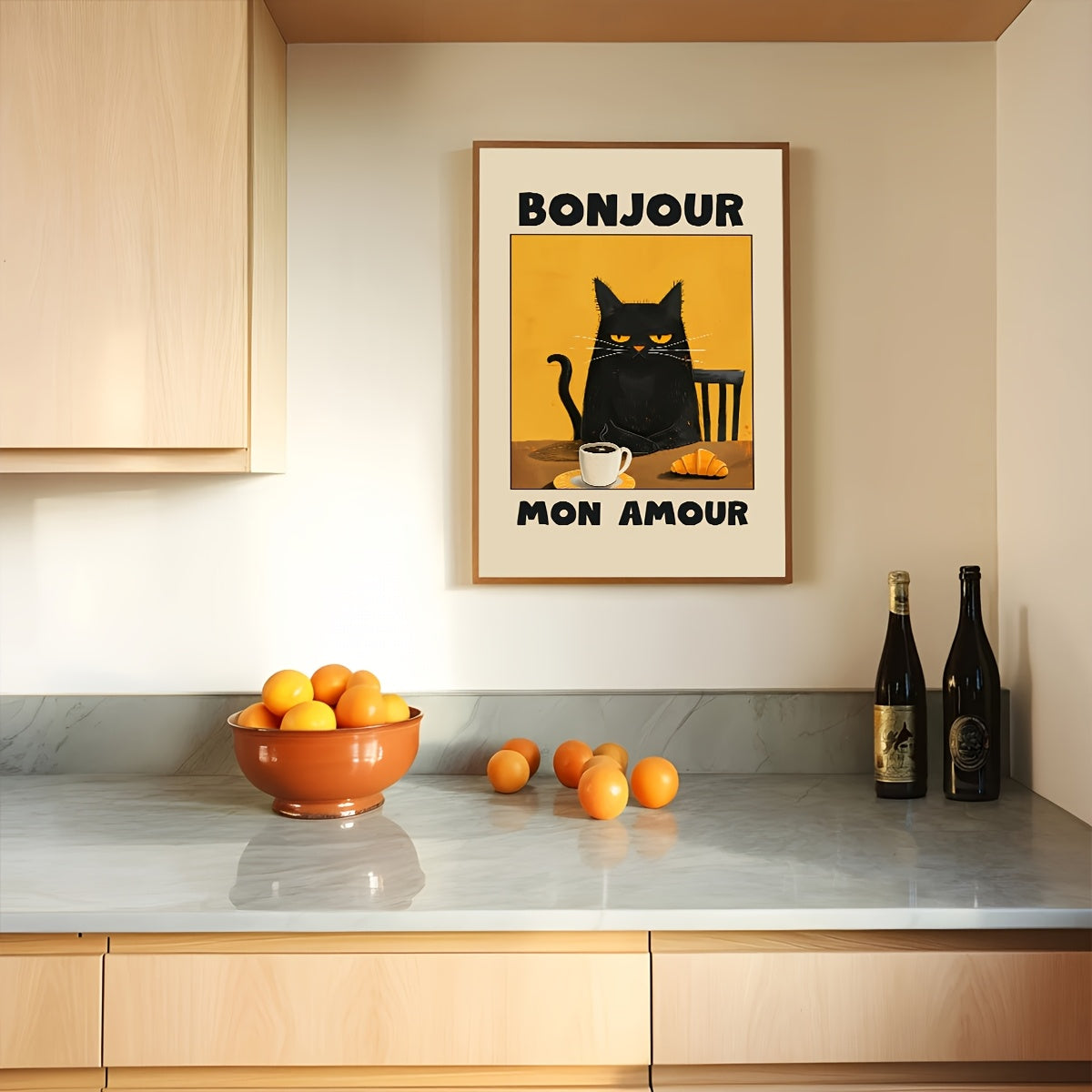 Black Cat Vintage French Art Poster Canvas Wall Art for Kitchen Bedroom Dining Room