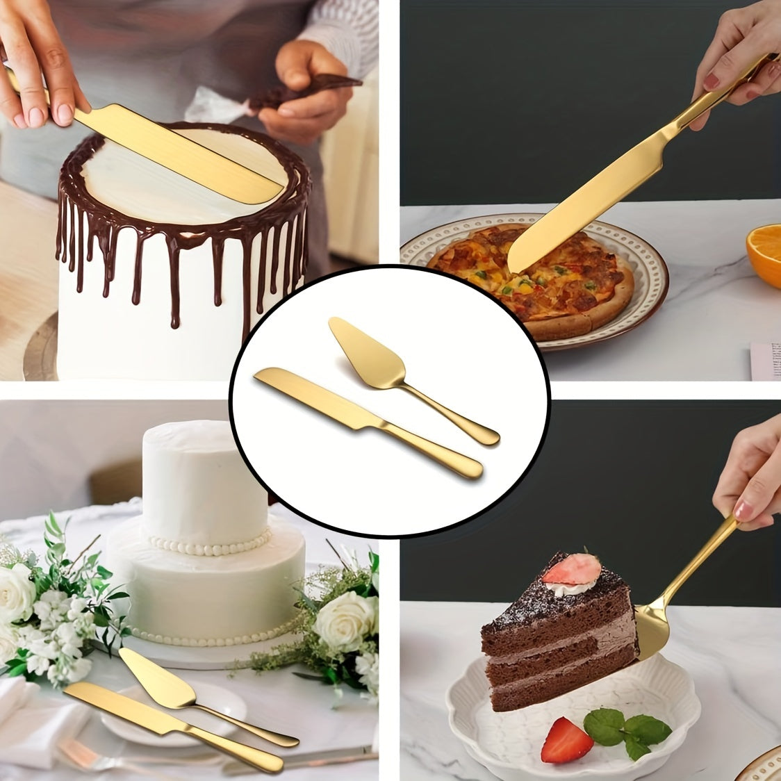 Stainless Steel Cake Serving Set 2-Piece for Birthdays Weddings Parties