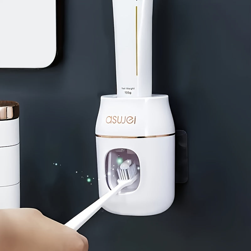 Wall-Mounted Toothpaste Dispenser with Toothbrush Holder Manual Squeeze No Electricity Needed for Home Kids