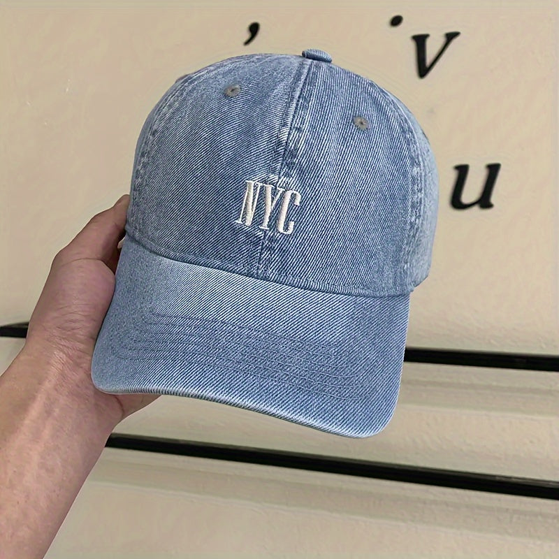 Gorra de béisbol unisex de mezclilla con logotipo de NYC bordado, ajustable, gorra casual para exteriores
