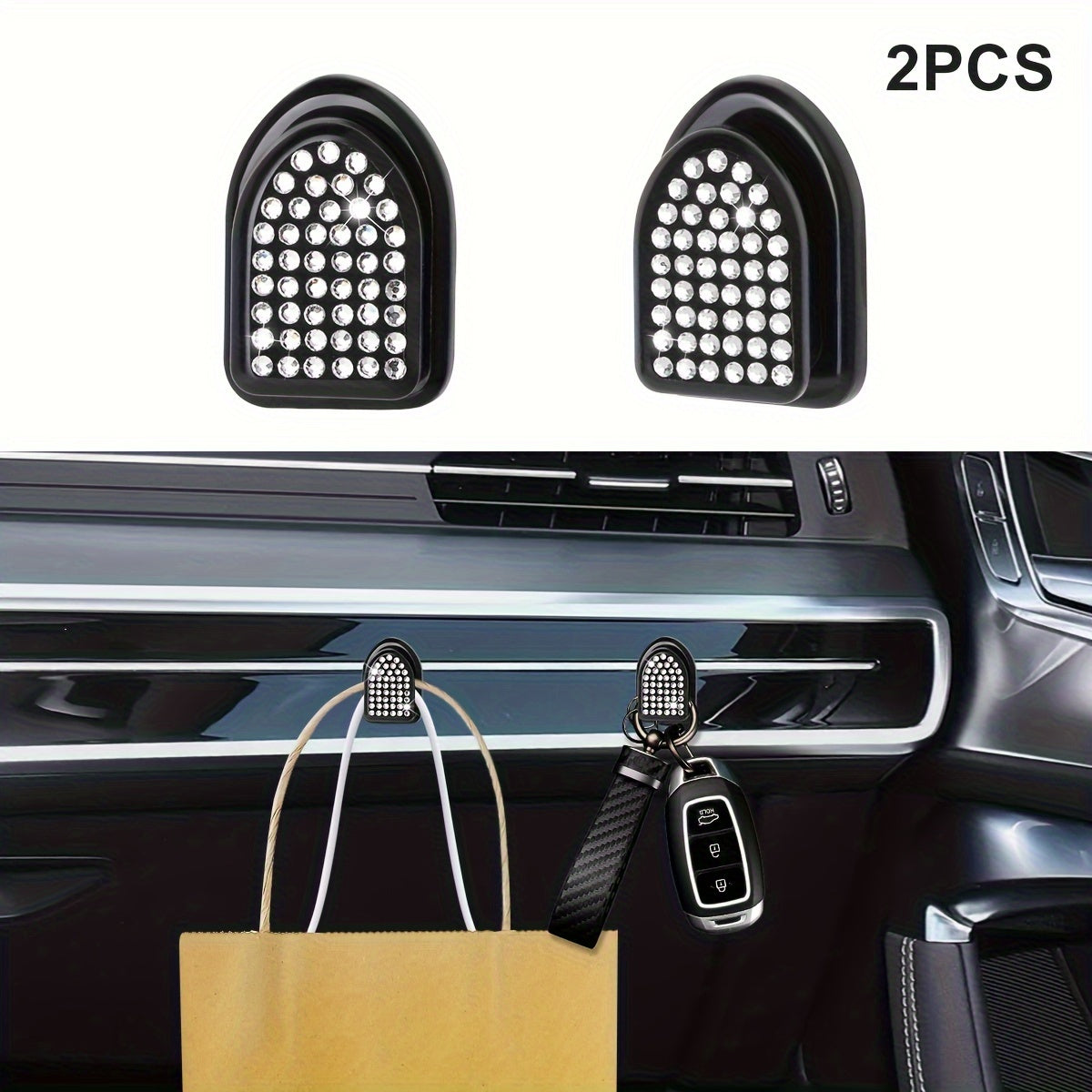 Car Interior Diamond-Embellished Hook Self-Adhesive Wall Mount Organizer