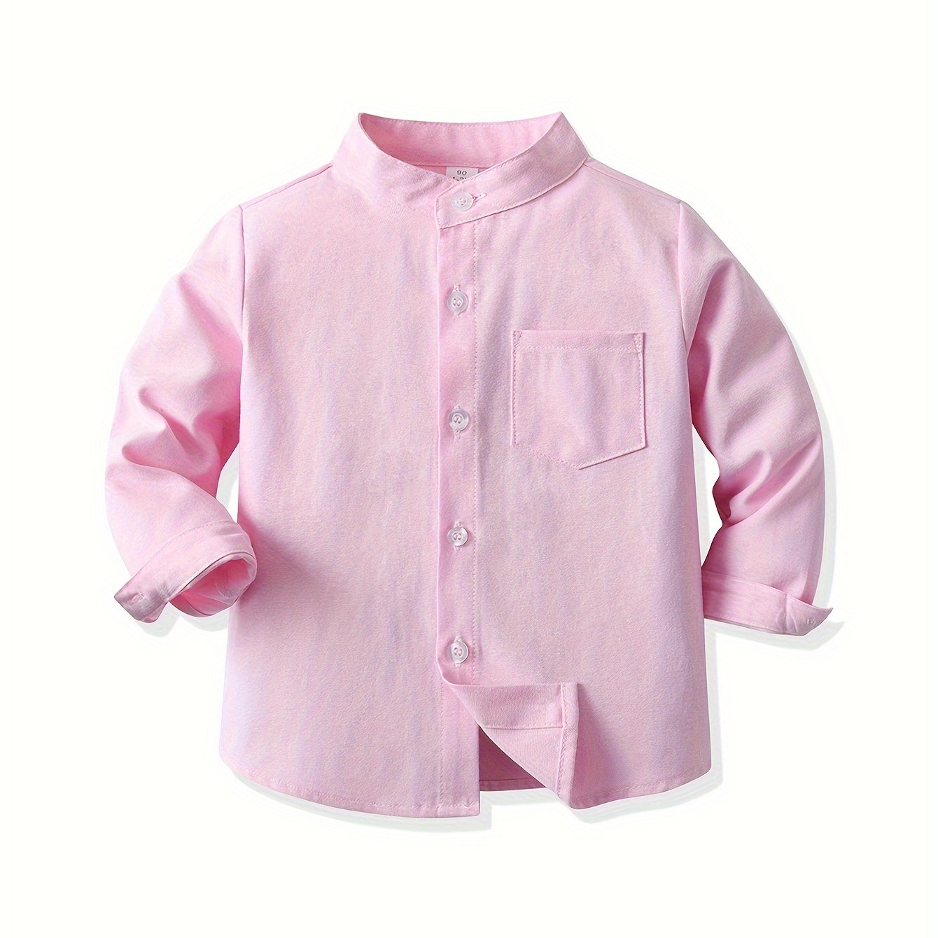 Camisa de manga larga rosa para niños con bolsillo en el pecho y botón, mezcla de algodón para bodas y fiestas
