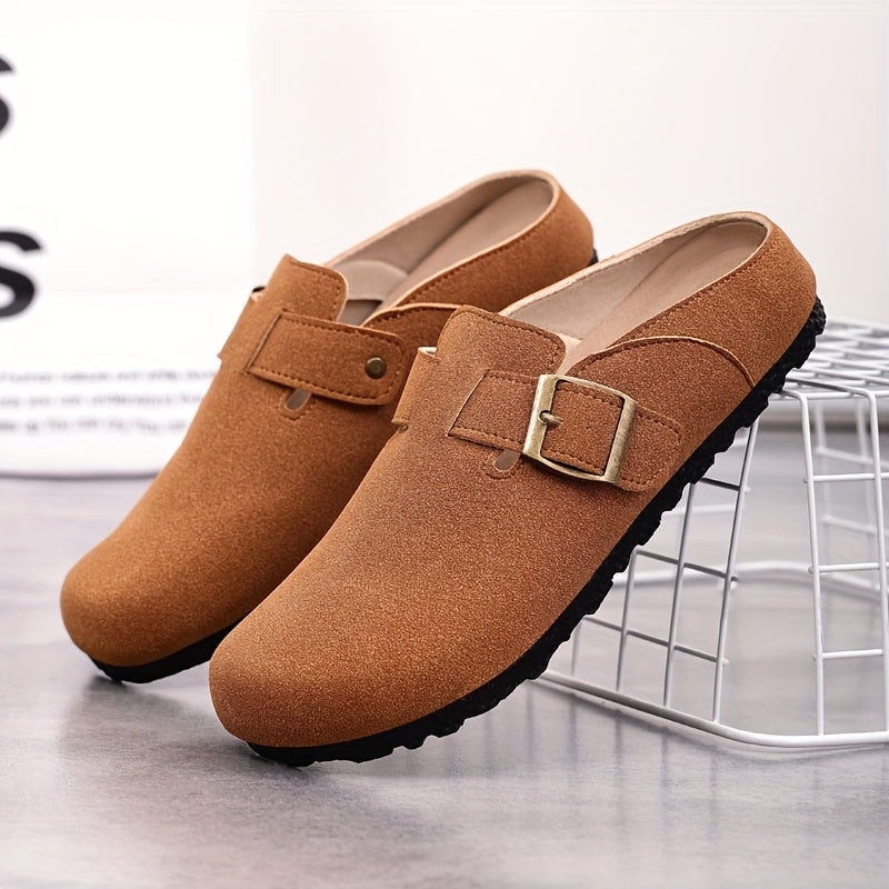 Women's Spring Retro Slip-On Flat Shoes Casual Lazy Shoes with Adjustable Buckle