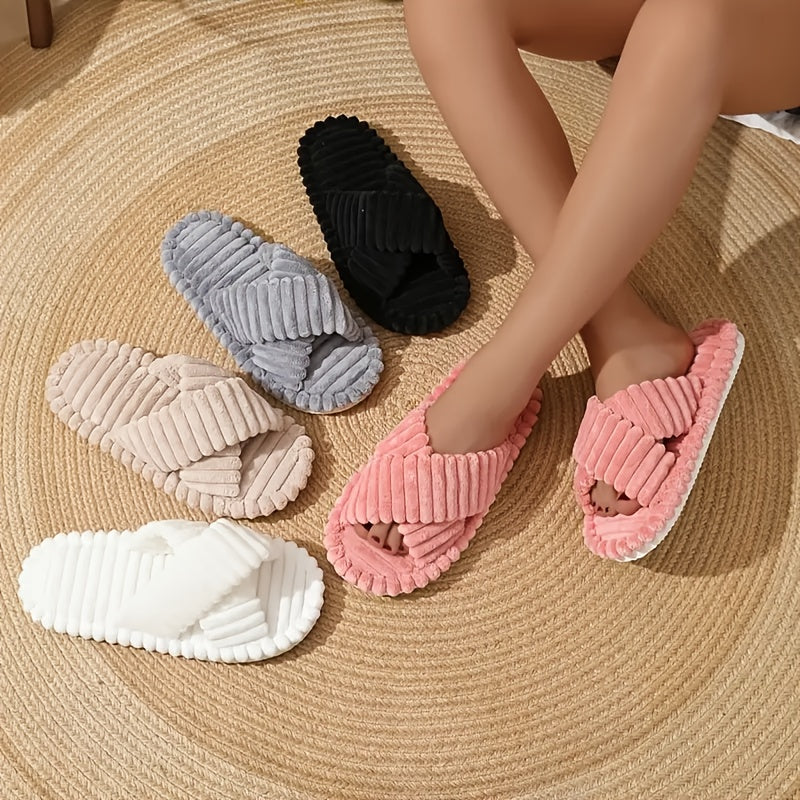 Women's Plush Slip-On House Slippers Soft Cushioned Indoor Shoes Non-Slip EVA Sole