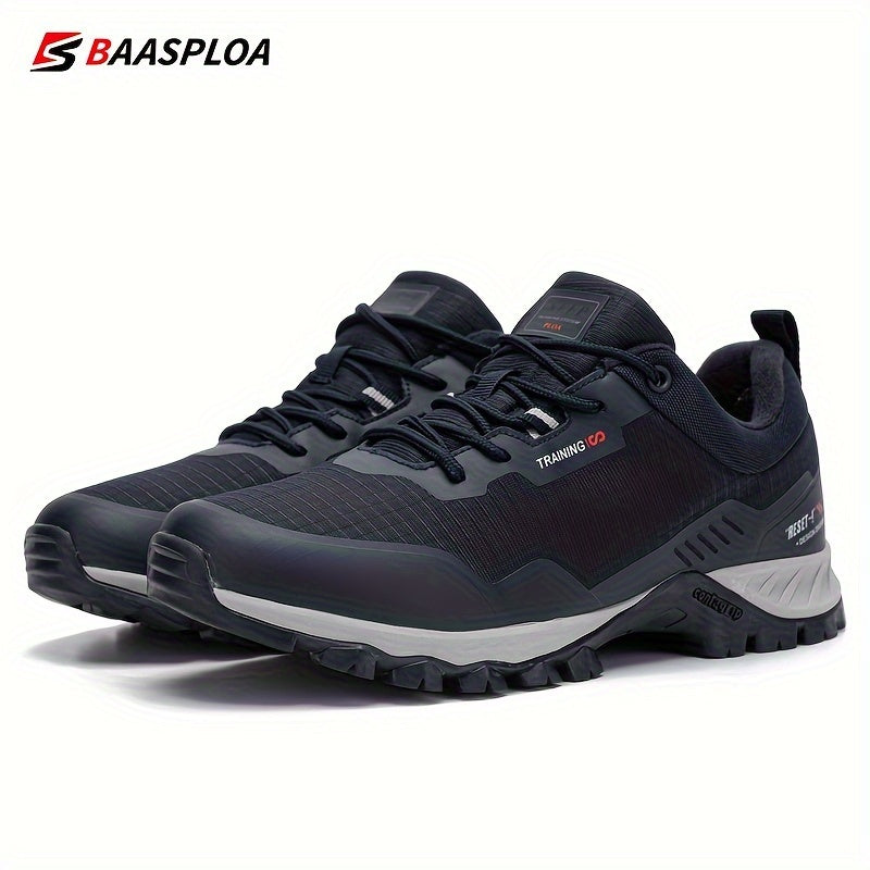 Men's Low-Top Waterproof Hiking Shoes in Black and Red with Anti-Slip Sole