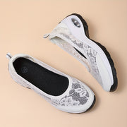 Women's Summer Casual Sneakers White Slip-On Low-Top Floral Fabric Lightweight