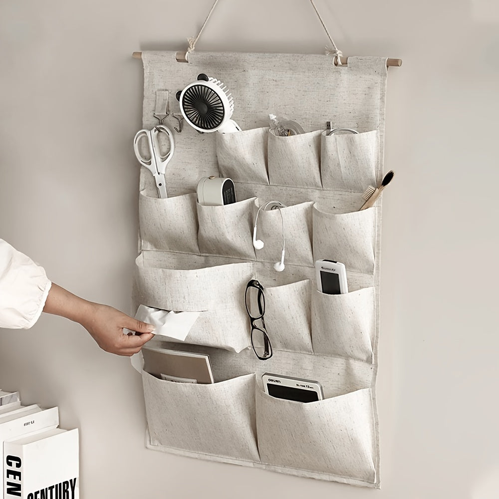 Fabric Wall-Mounted Storage Organizer with Four Pockets for Bedroom and Dorm
