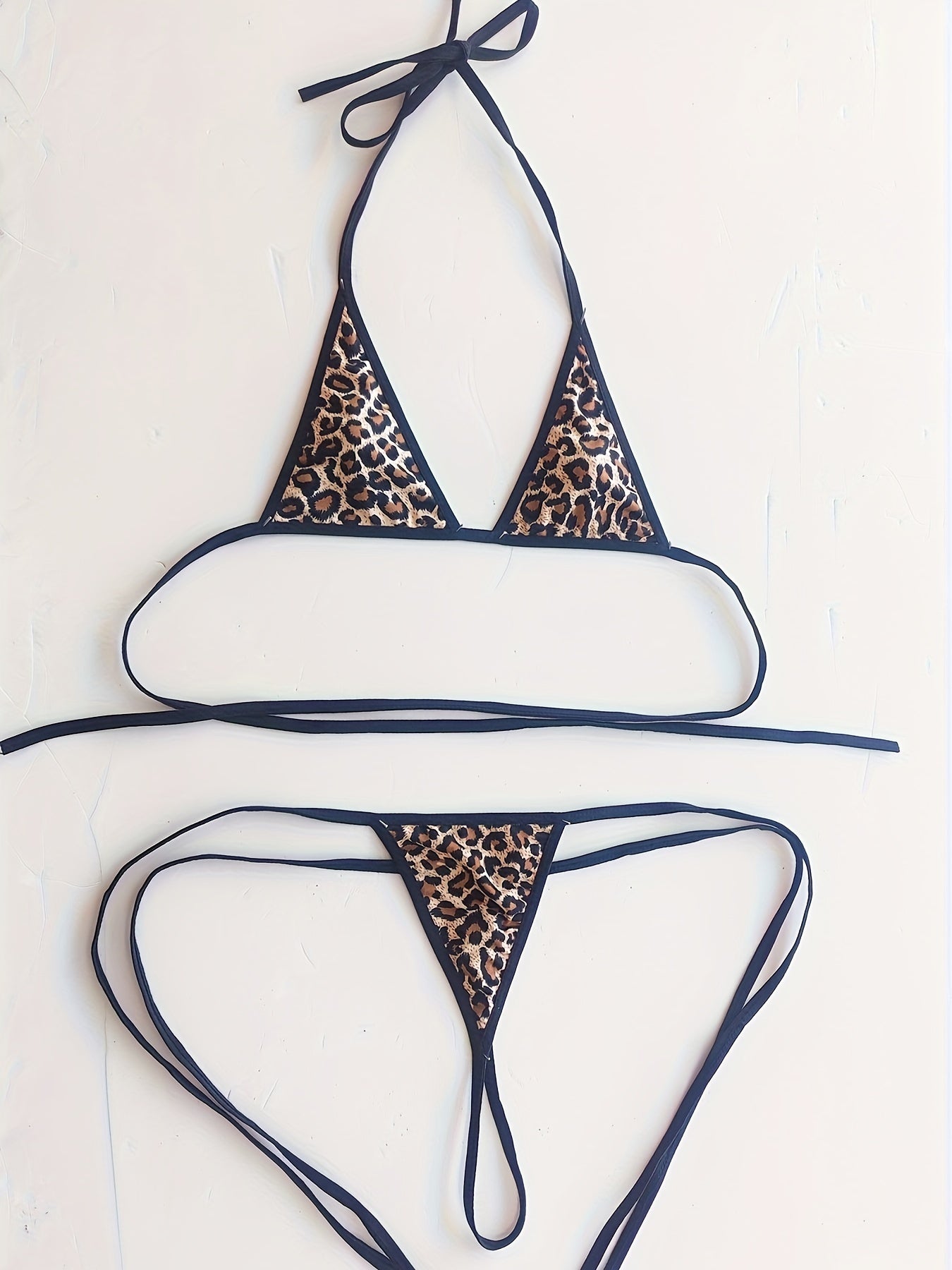 Leopard Print Lingerie Set with Halter Neck Bra and High-Waisted Panties in S/M/L/XL