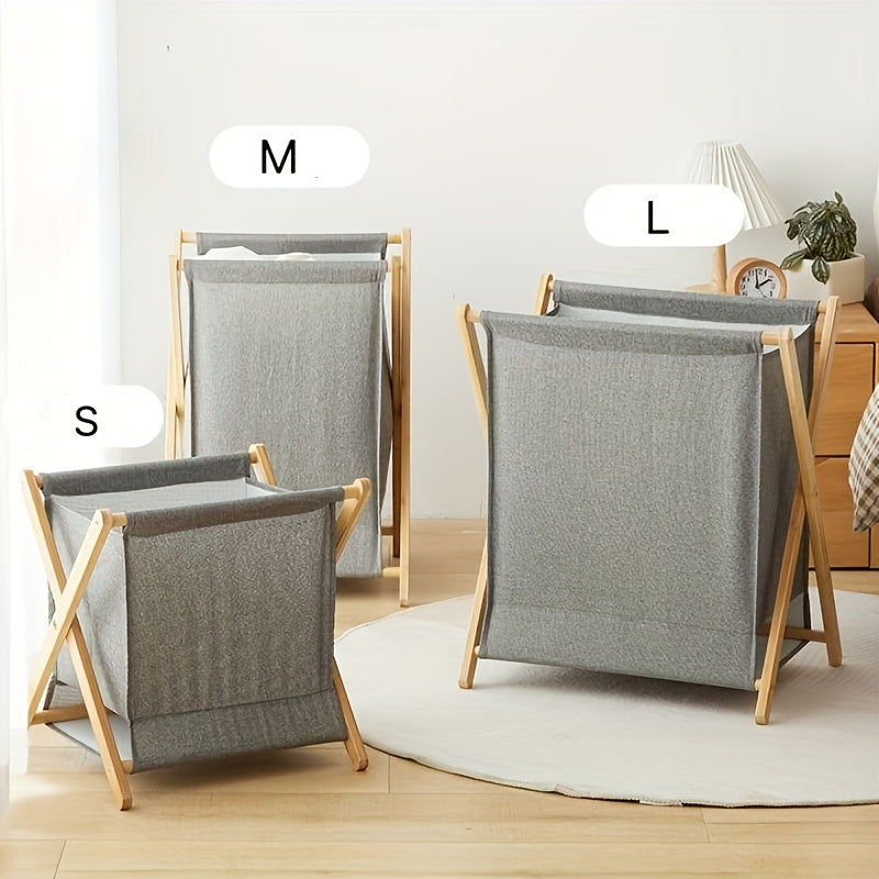 Wood Frame Laundry Basket with Foldable Waterproof Material Large Capacity Organizer for Bedroom Bathroom Dorm