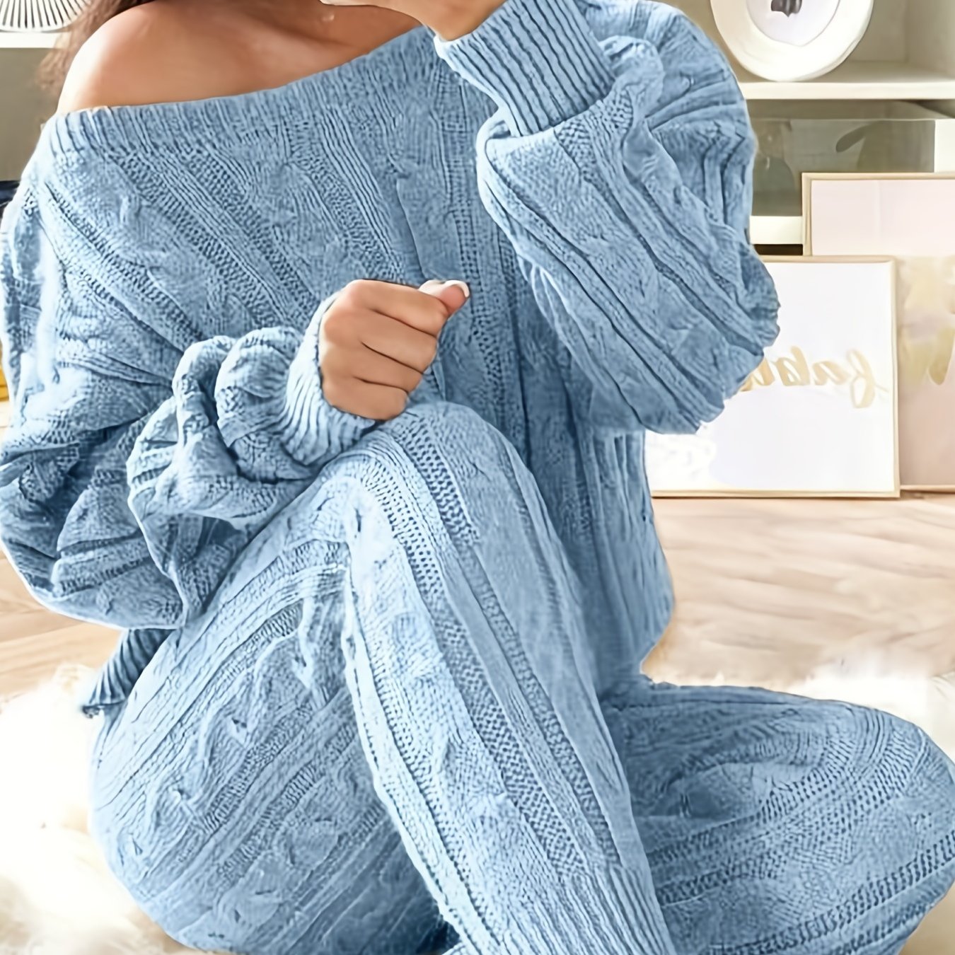 Girls Knit Sweater Set with Long Sleeves and Ribbed Details