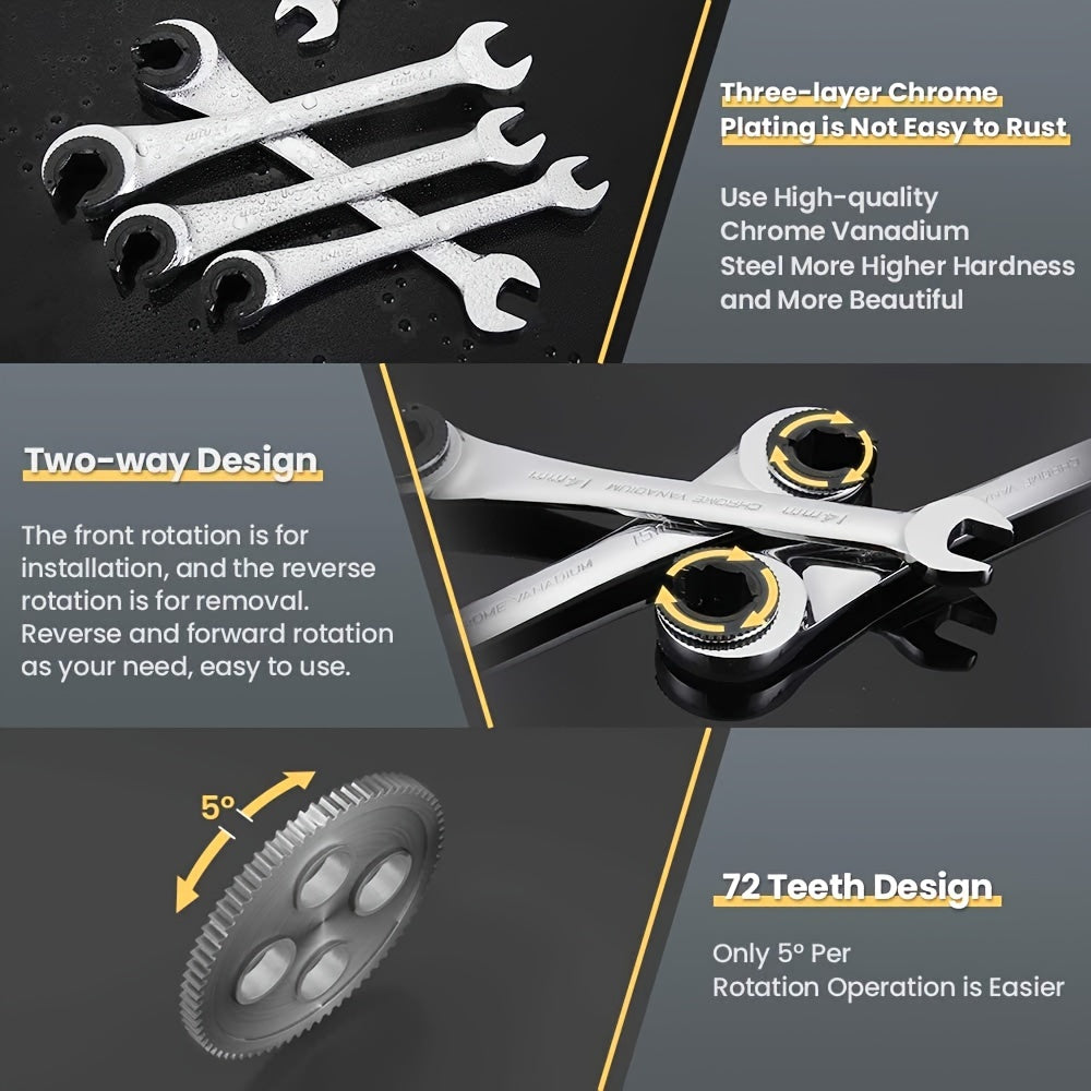 Universal Fixed Head Tubing Ratchet Open End Wrench Combination Tool