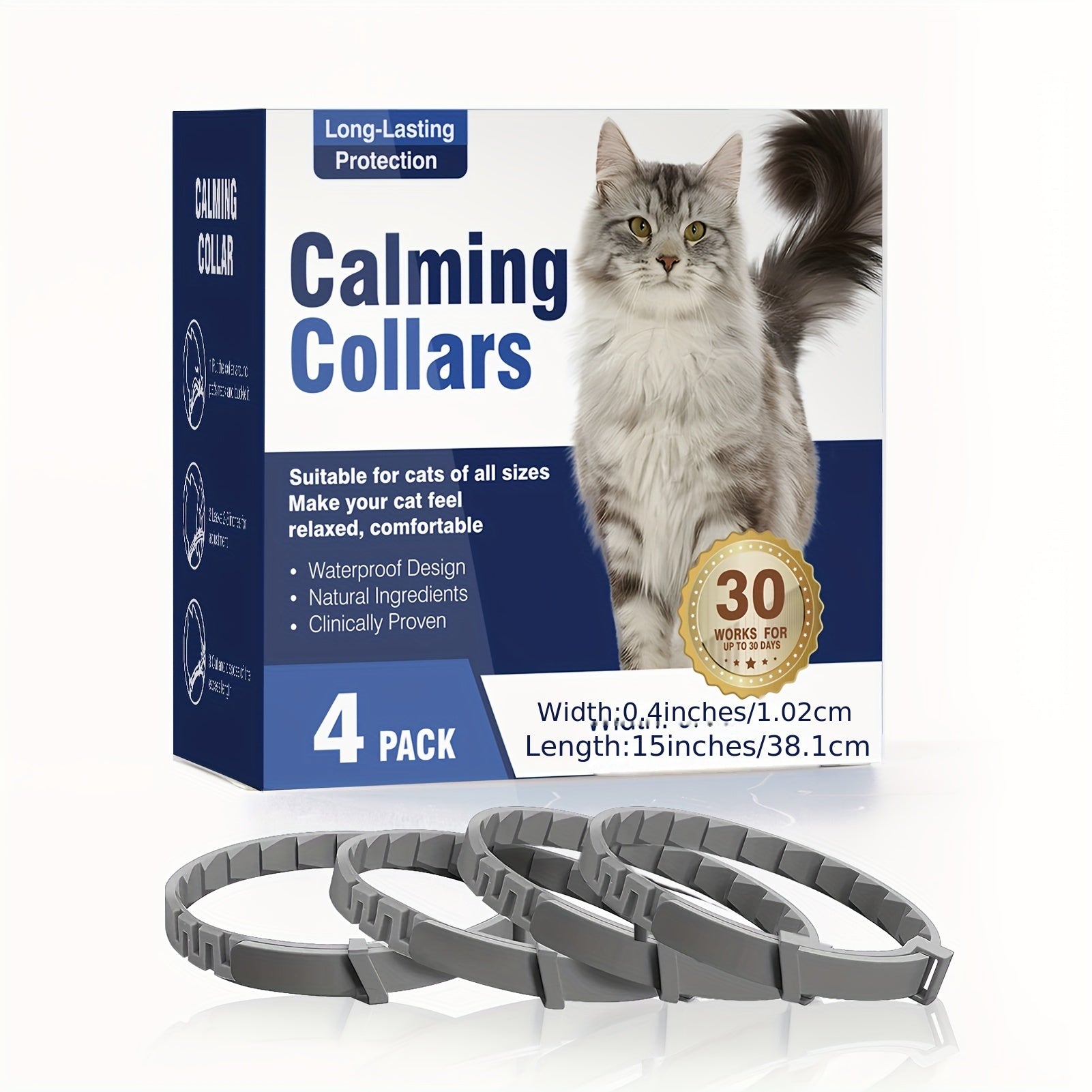 Set of 4 Cat Calming Collars with Pheromones, Adjustable Stress Relief for All Cats