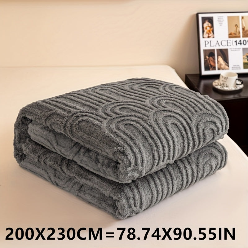 Striped Plush Bed Blanket with Vintage Roman Column Pattern Polyester All-Season Sofa Throw