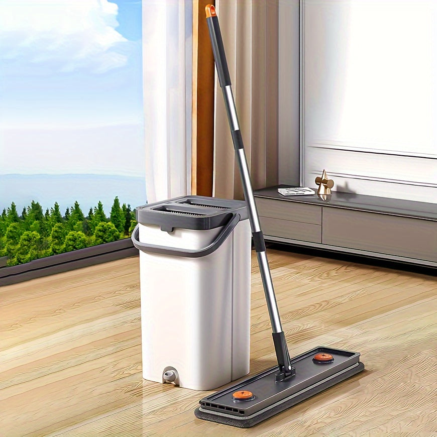 Flat Floor Mop and Bucket Set with Self-Cleaning System for Home and Office
