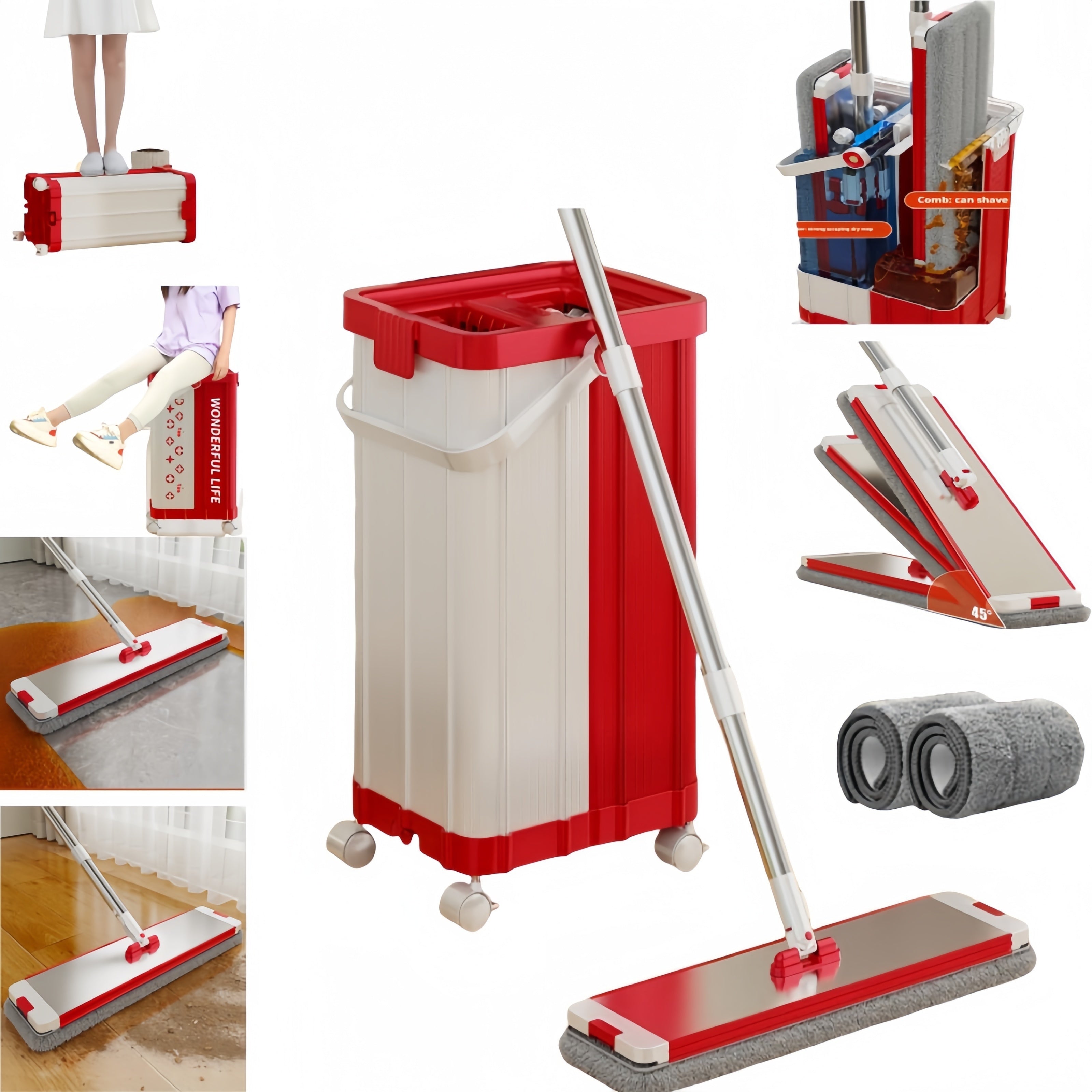 Naychali po'latdan yasalgan 2-in-1 paxta mopi - Nam va quruq foydalanish uchun oson uy polini tozalash yechimi, qo'l bilan yuvish shart emas, oson oshxona va uy tozalash uchun scrubbing vositasi kiritilgan, qulay saqlash imkoniyati mavjud