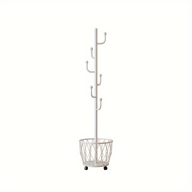 Golden Metal Freestanding Coat Rack with Umbrella Holder and 6 Shelves for Entryway and Living Room