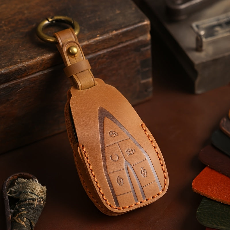 Universal PU Leather Key Fob Cover for SUV Remote with Secure Chain