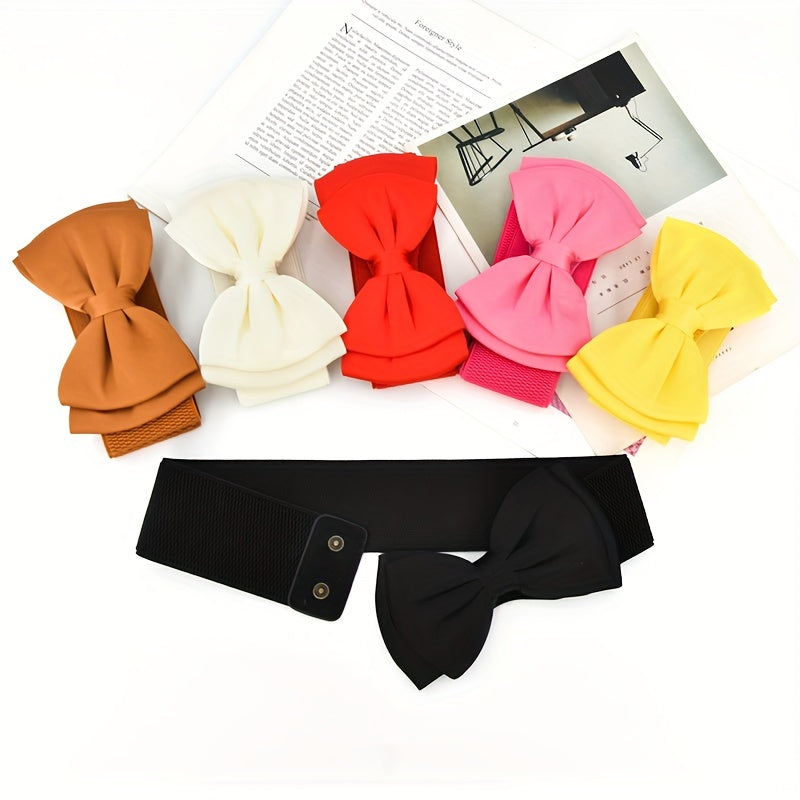 Women's Dress Coat Girdle with Candy-Colored Bowknot Wide Belt and Elastic Waistband