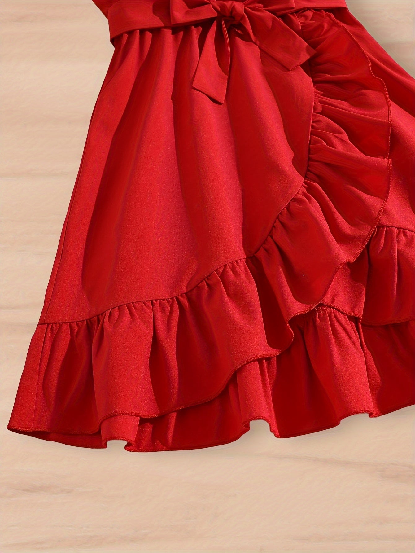 Girls' Summer V-Neck Sleeveless Dress with Frill Trim for Casual and Holiday Wear